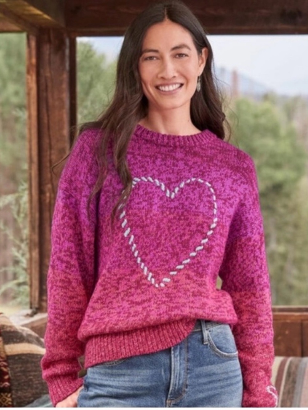 Sundance Pink-to-Fuchsia Gradient Heart Crewneck Sweater